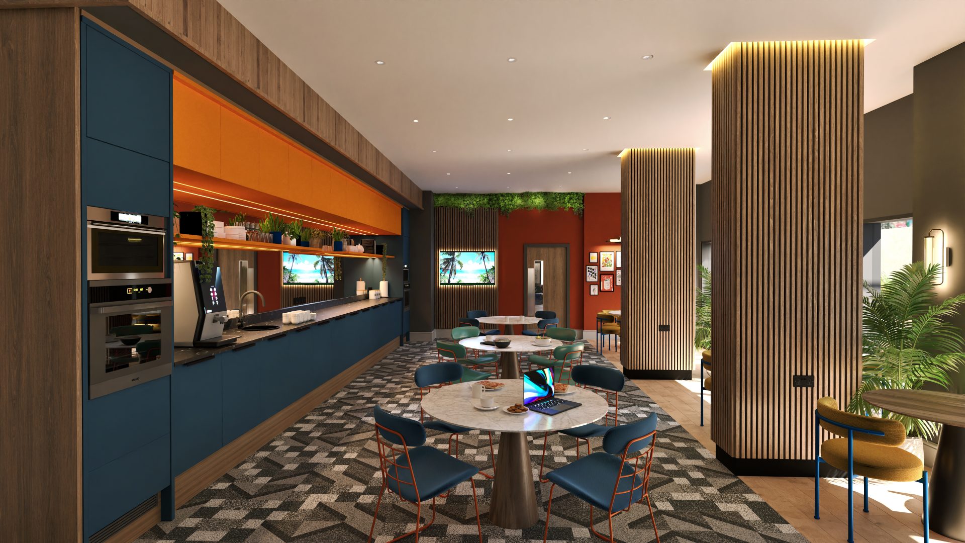 CGI visual of a communal social area at 119 High Street modular PBSA development, designed to support student wellbeing and community living